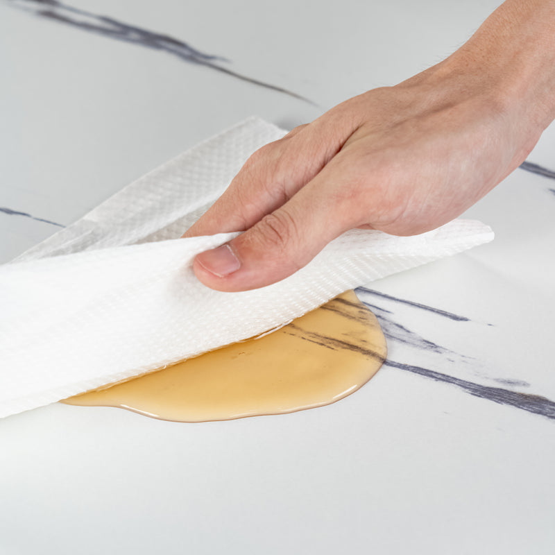 Table de salle à manger rectangulaire extensible blanche effet marbre de style scandinave pieds noir 120-160 WHALEN WHITE MARBLE STRETCH TABLE BLACK LEG