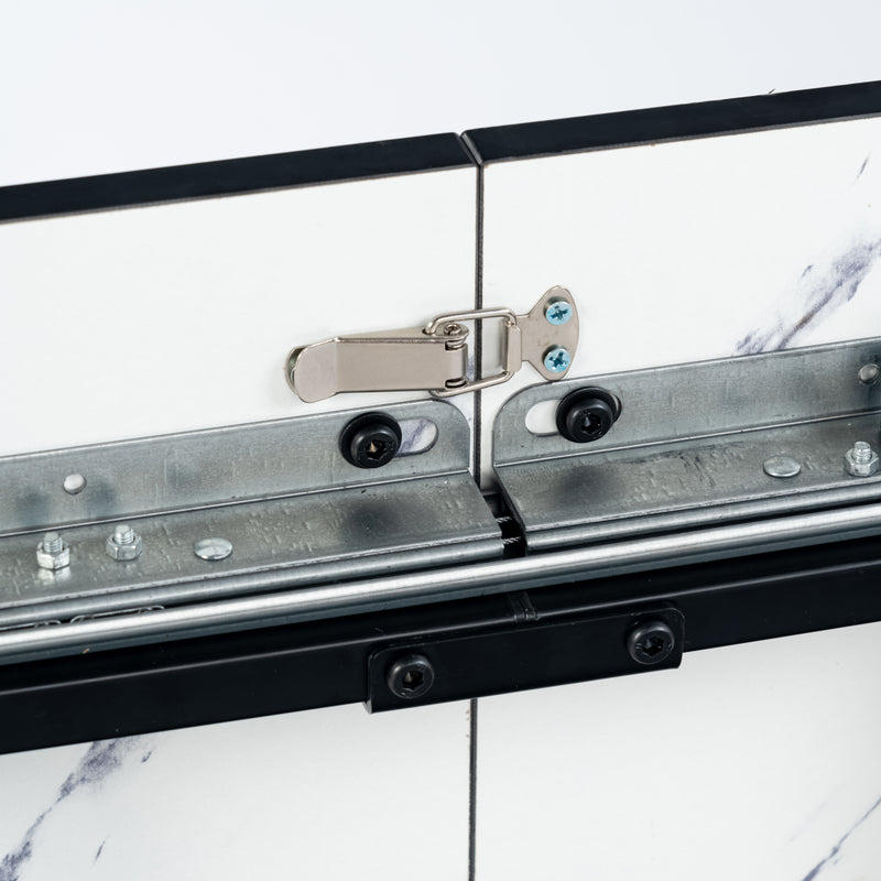 Table de salle à manger rectangulaire extensible blanche effet marbre de style scandinave pieds noir 120-160 WHALEN WHITE MARBLE STRETCH TABLE BLACK LEG