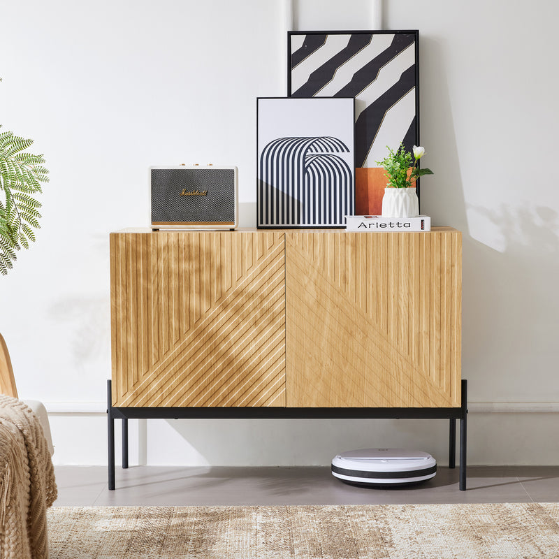 Buffet avec 2 portes et pieds en métal, buffet design linéaire 100*40*70cm VAIKNELS