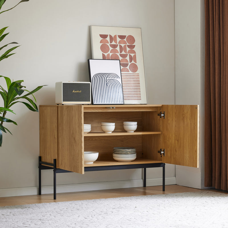 Buffet avec 2 portes et pieds en métal, buffet design linéaire 100*40*70cm VAIKNELS