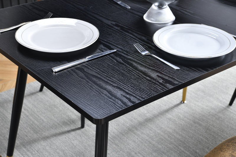 Table de salle à manger rectangulaire extensible noir effet bois de style scandinave pieds points dorés 120-160 WHALEN DARK WOOD STRETCH TABLE BG