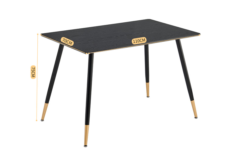 Table de salle à manger rectangulaire noir effet bois de style scandinave pieds points dorés 110x70 WHALEN BLACK WOOD TABLE BG