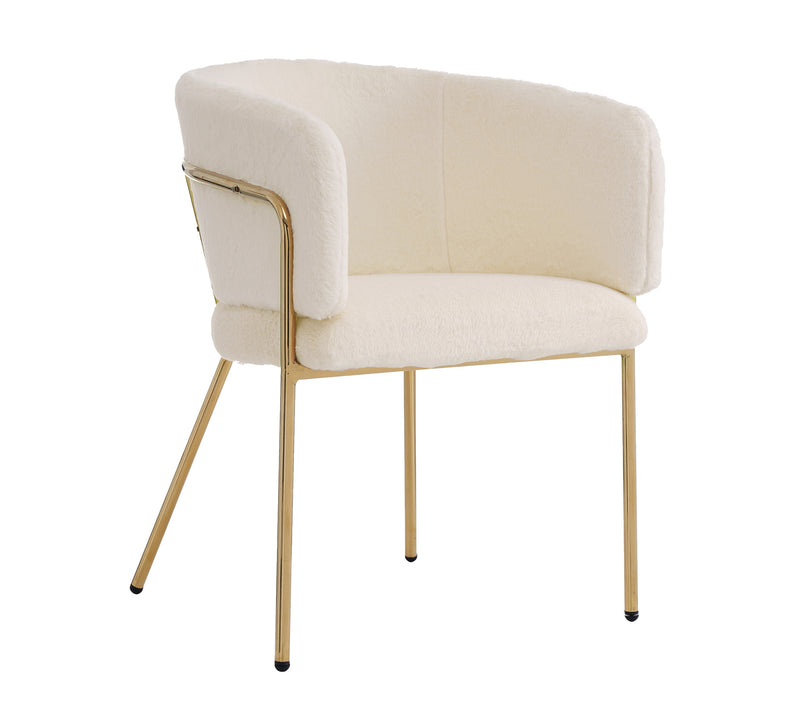 Chaise de salle à manger, chaise coiffeuse tissu bouclé beige, avec pieds métalliques dorés PETALVEIN