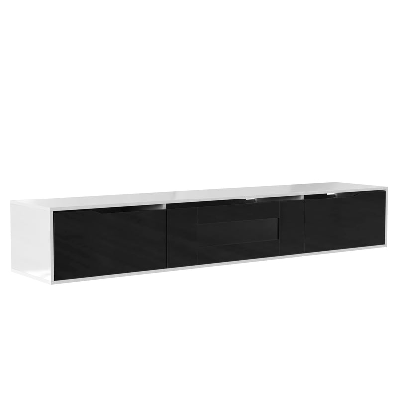 Meuble TV haute brillance noir et blanc avec éclairage LED à couleur changeante portes Push-to-Open 180*30 GOKAINS