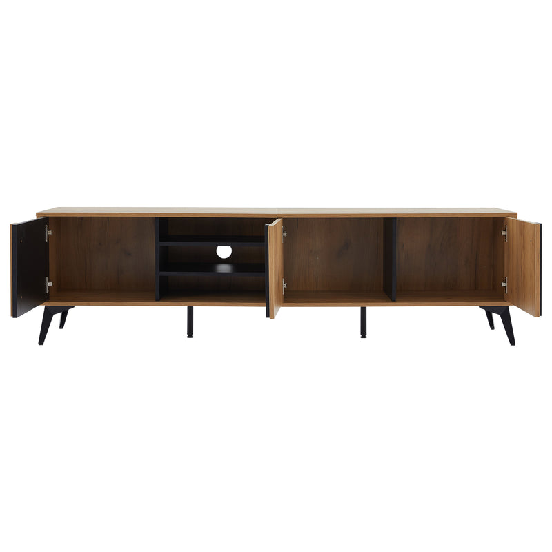 Meuble TV marron rustique effet bois et noir avec porte et compartiment ouvert ICAN