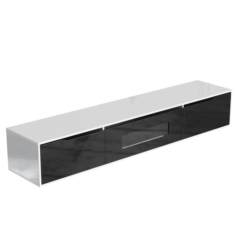 Meuble TV haute brillance noir et blanc avec éclairage LED à couleur changeante portes Push-to-Open 180*30 GOKAINS