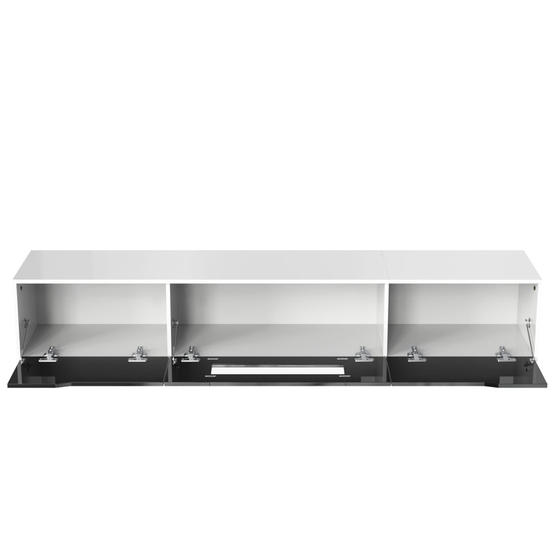 Meuble TV haute brillance noir et blanc avec éclairage LED à couleur changeante portes Push-to-Open 180*30 GOKAINS