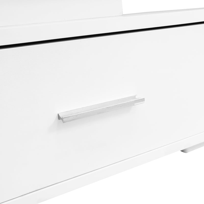 Table basse blanche plateau relevable à hauteur réglable 2 tiroirs et espace de rangement ouvert avec éclairage LED 100*50*44 cm ZAKS WHITE