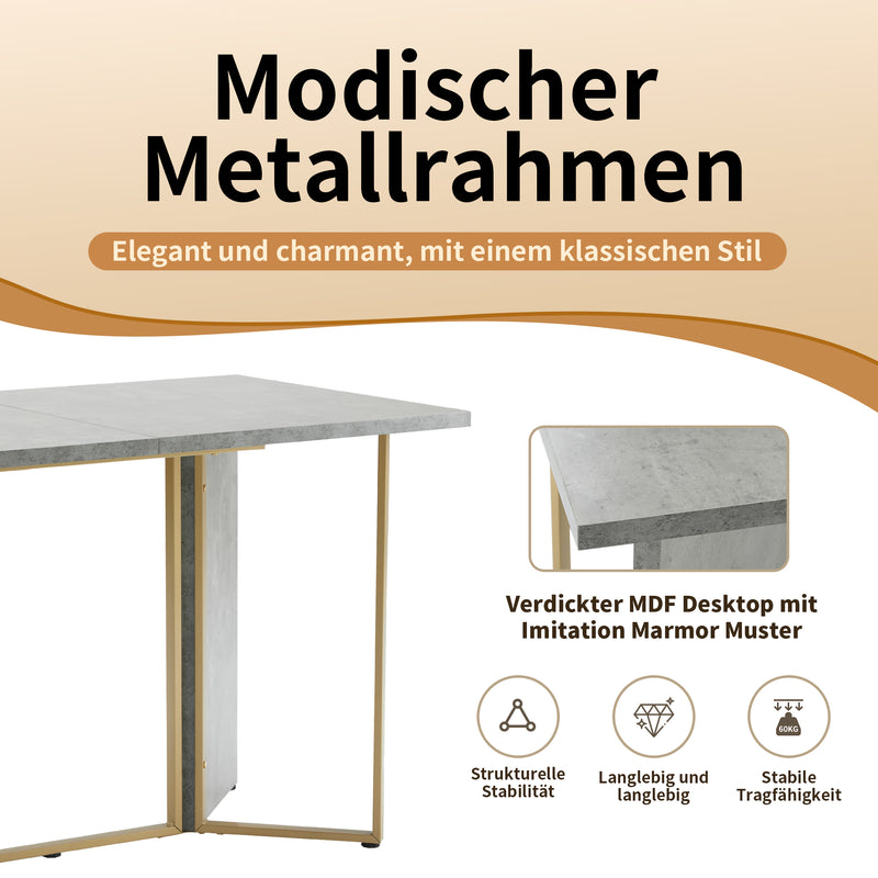 Table de salle à manger élégante effet ciment avec pieds en métal 70*119 cm KAURCON