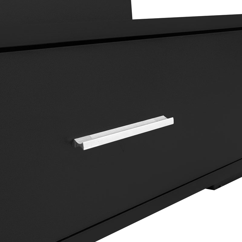 Table basse noir plateau relevable à hauteur réglable 2 tiroirs et espace de rangement ouvert avec éclairage LED 100*50*44 cm ZAKS BLACK