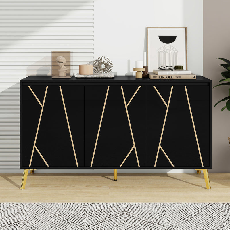 Buffet moderne noir avec motif géométrique accents dorés ENDOCRINE