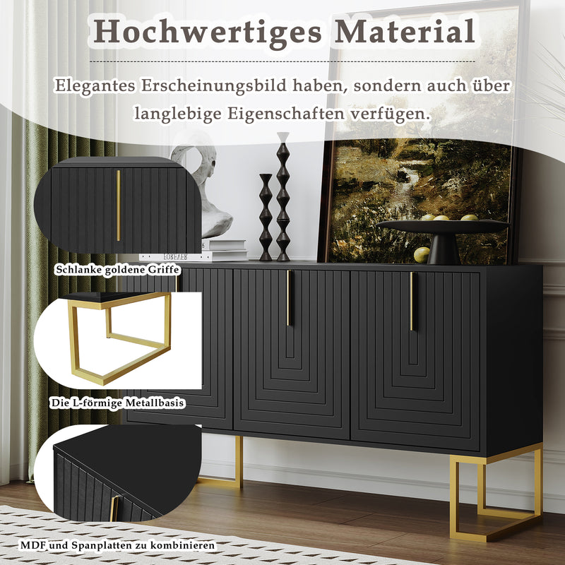 Commode buffet haut avec 3 portes noir mat motif de forme U H81/B138/T40 CRUUGREN BLACK