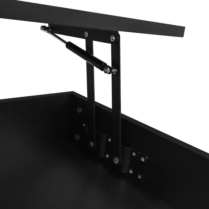 Table basse noir plateau relevable à hauteur réglable 2 tiroirs et espace de rangement ouvert avec éclairage LED 100*50*44 cm ZAKS BLACK