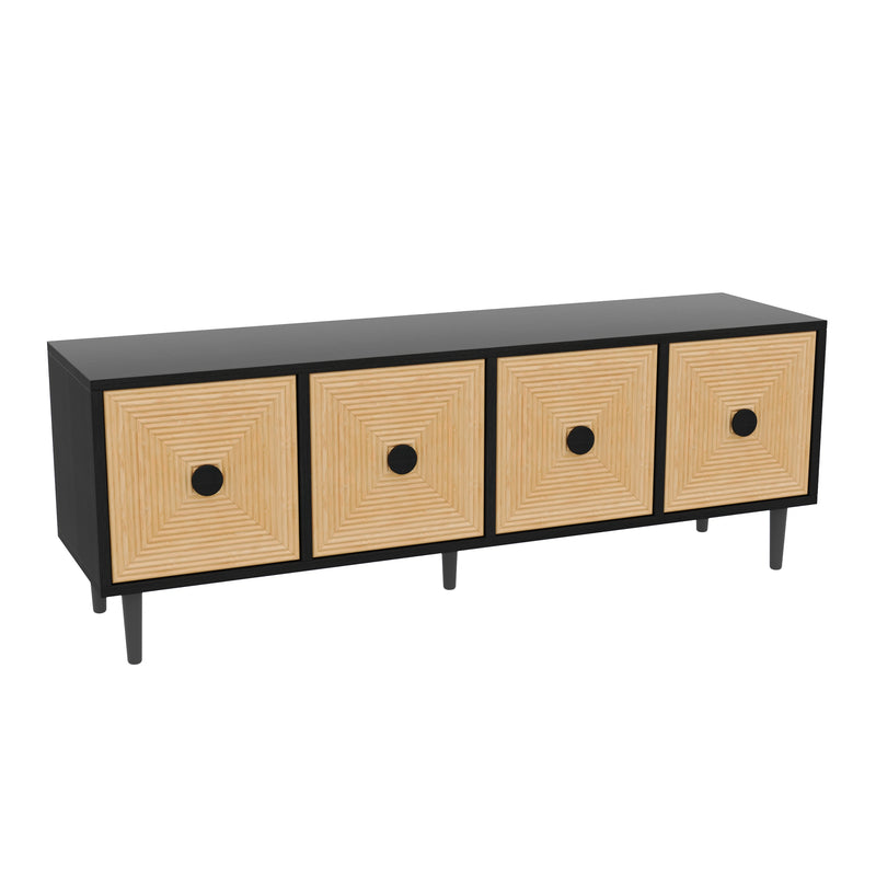 Meuble TV moderne effet bois bambou noir 150x38x55 cm Diestru