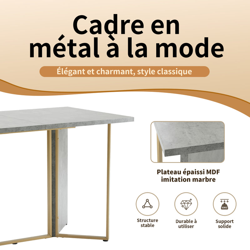 Table de salle à manger élégante effet ciment avec pieds en métal 70*119 cm KAURCON