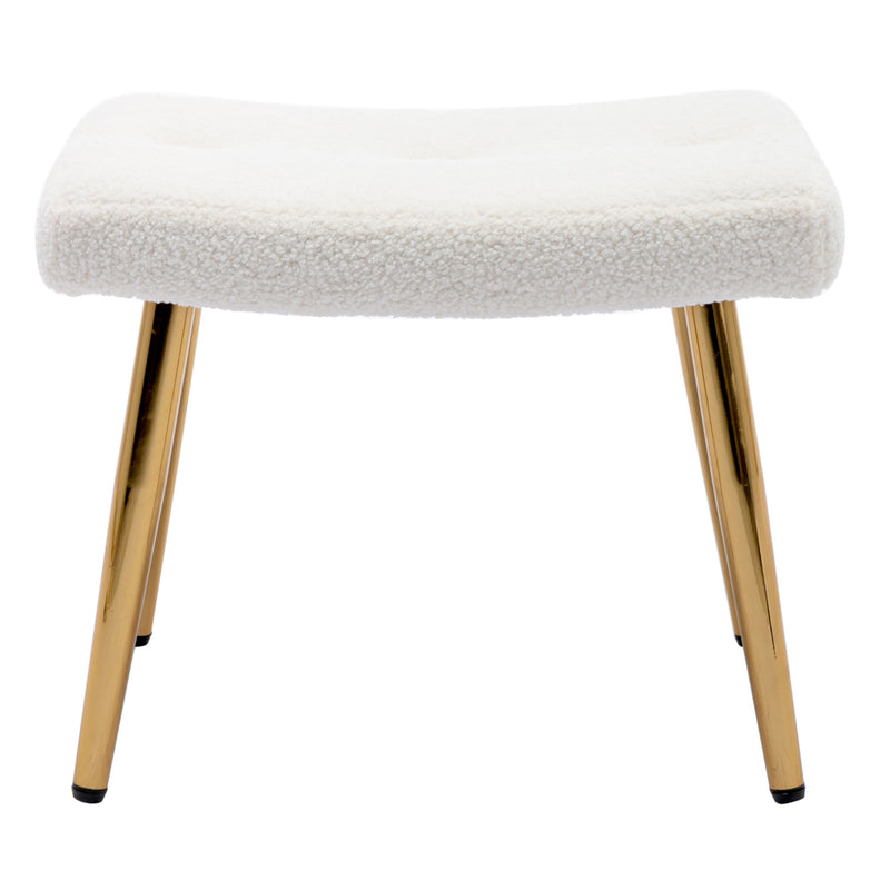 Fauteuil relax tissu Teddy polaire bouclette blanc scandinave repose-pieds assorti pieds dorés SUGEL