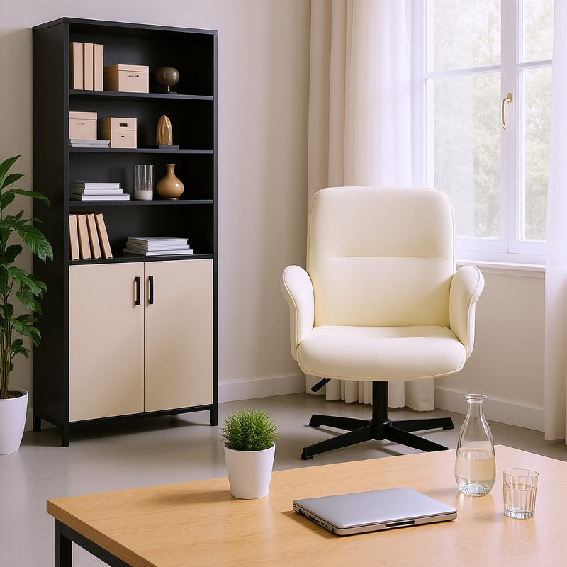 Fauteuil de bureau ergonomique pivotante avec accoudoirs en tissu beige THOMASINA BEIGE RELAX