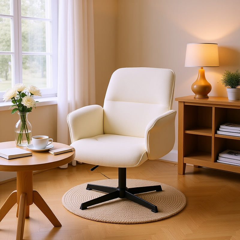 Fauteuil de bureau ergonomique pivotante avec accoudoirs en tissu beige THOMASINA BEIGE RELAX