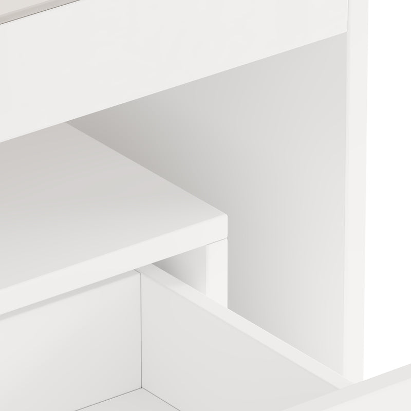 Table basse blanche en verre 2 tiroirs avec éclairage LED 100x50cm GEODYNAMO