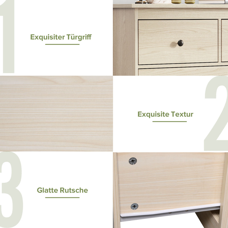 Buffet commode armoire rangement avec 7 tiroirs beige 140*40*89 cm NUURCIL BEIGE