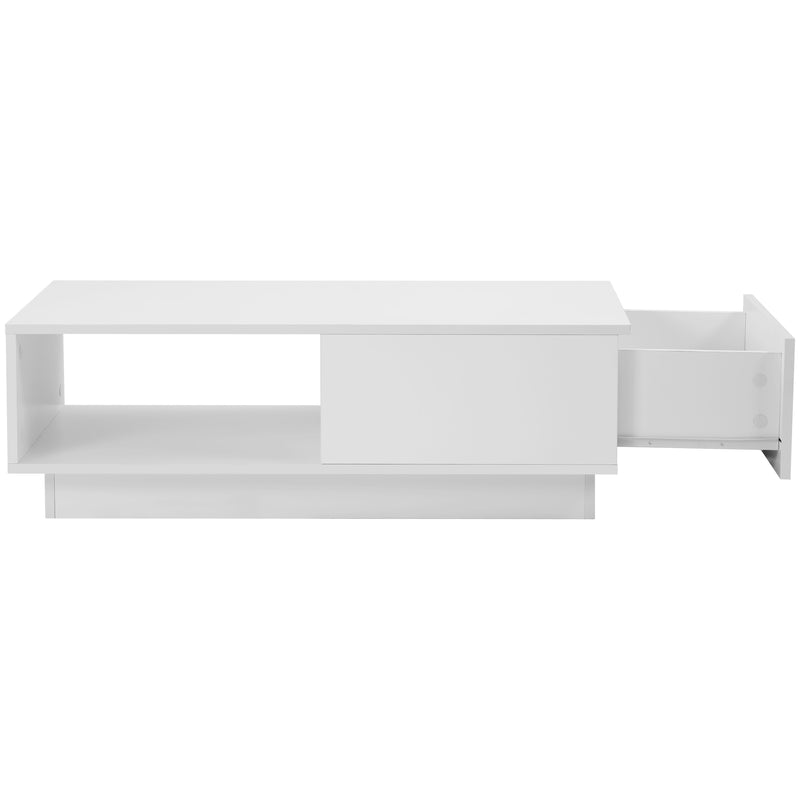 Table basse moderne rectangulaire blanche avec lumière LED 95 x 55 x 32 cm Shohlors