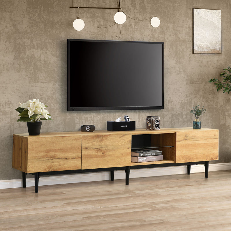 Meuble TV moderne effet grain de bois avec lumières LED variables TRIEVAIT