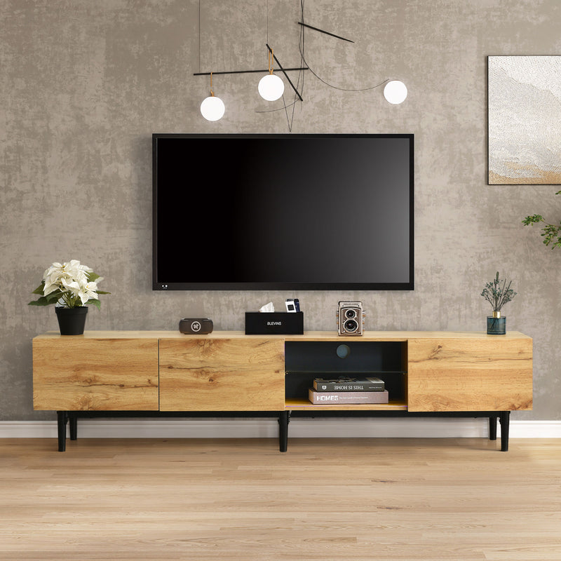 Meuble TV moderne effet grain de bois avec lumières LED variables TRIEVAIT