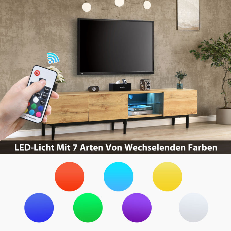 Meuble TV moderne effet grain de bois avec lumières LED variables TRIEVAIT