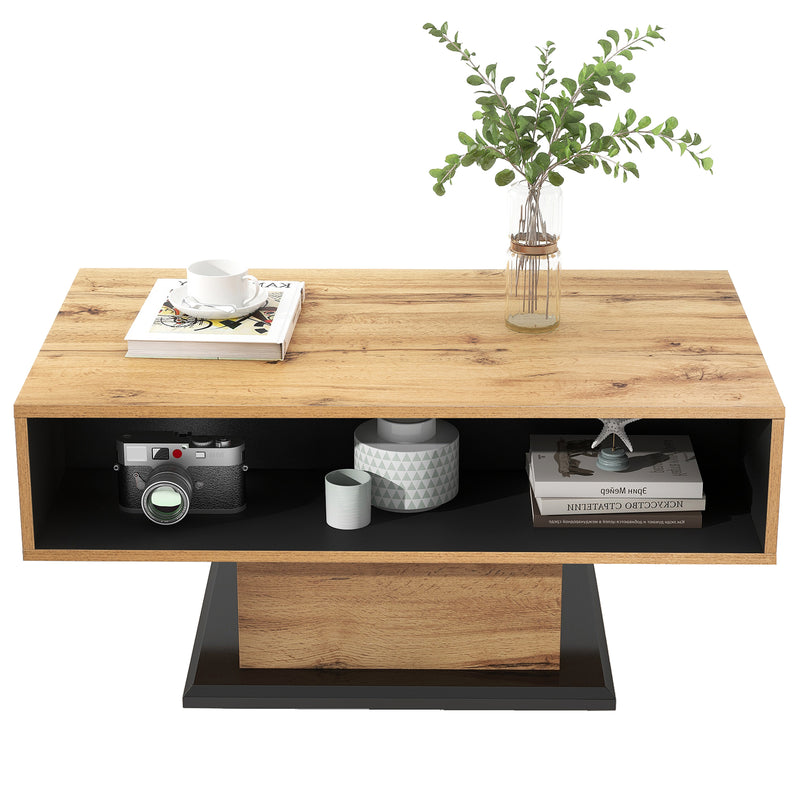 Table basse grain de bois avec rangement double face et tiroir 100x47x60 EINPHATH