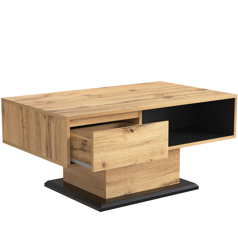 Table basse grain de bois avec rangement double face et tiroir 100x47x60 EINPHATH