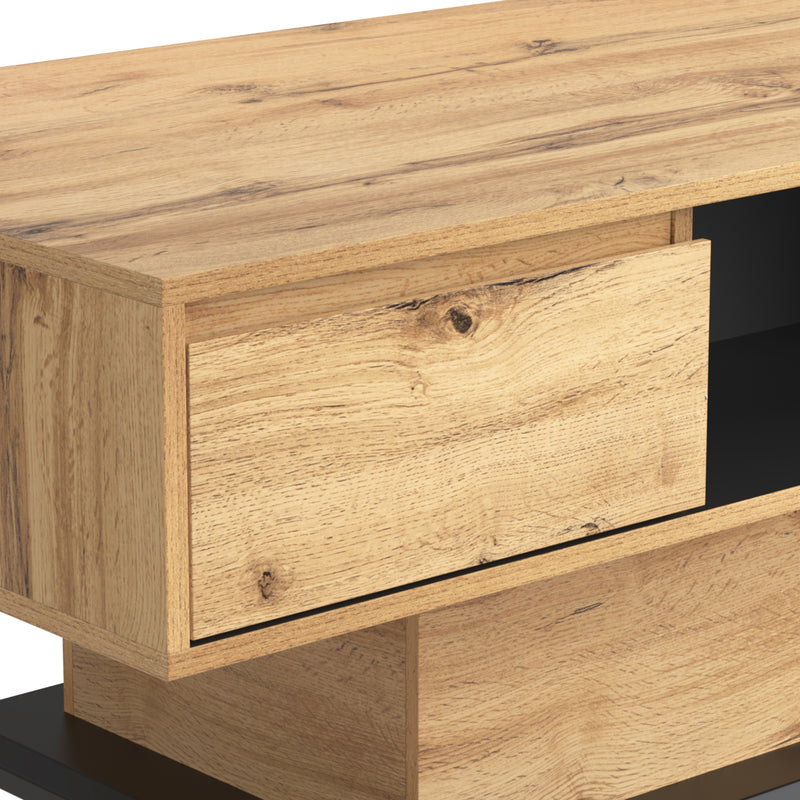 Table basse grain de bois avec rangement double face et tiroir 100x47x60 EINPHATH