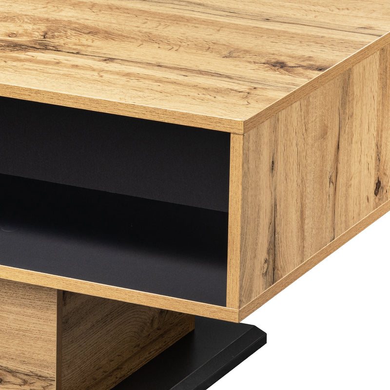 Table basse grain de bois avec rangement double face et tiroir 100x47x60 EINPHATH