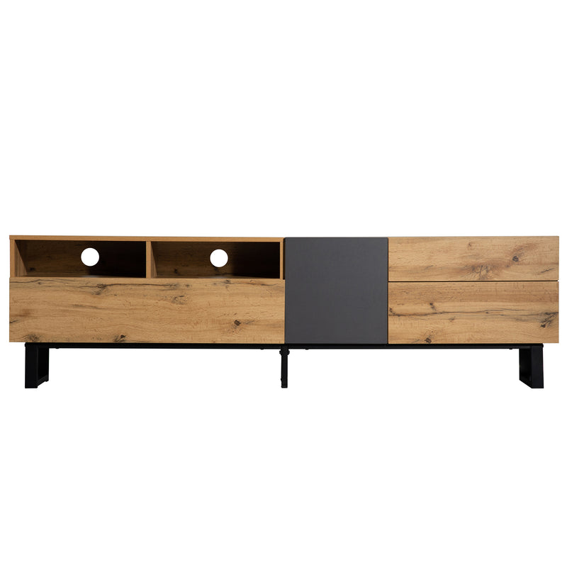 Meuble TV moderne aux couleurs contrastées avec grain de bois et gris 180 cm SCILQUKS