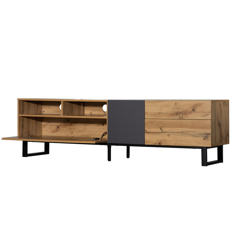 Meuble TV moderne aux couleurs contrastées avec grain de bois et gris 180 cm SCILQUKS