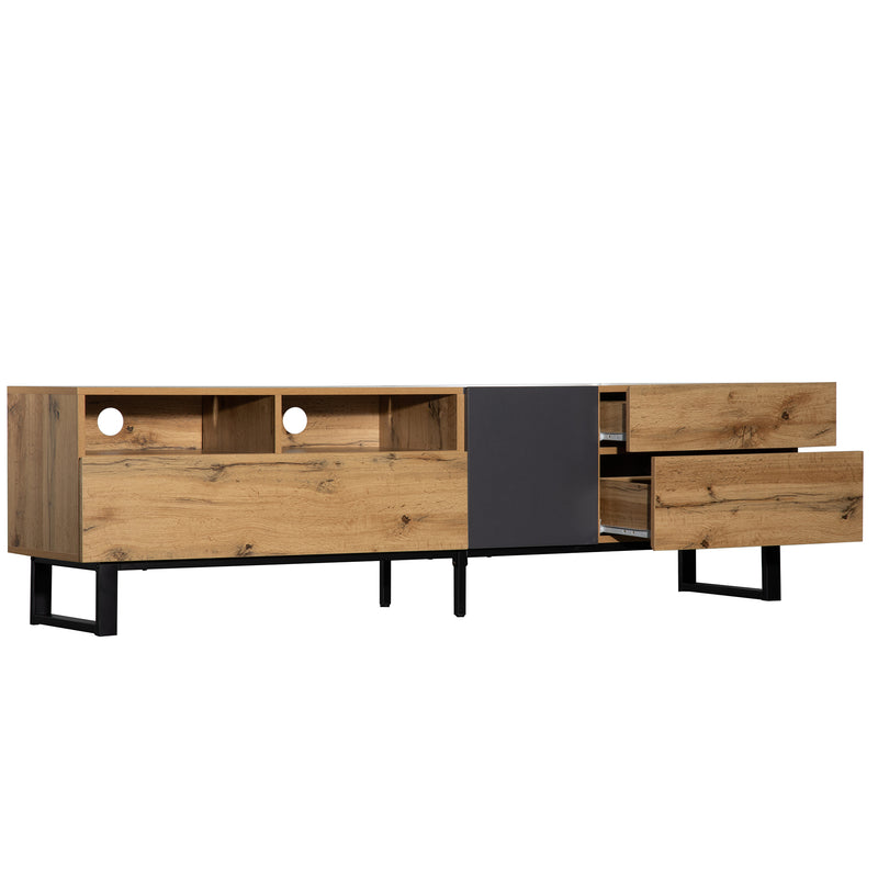 Meuble TV moderne aux couleurs contrastées avec grain de bois et gris 180 cm SCILQUKS