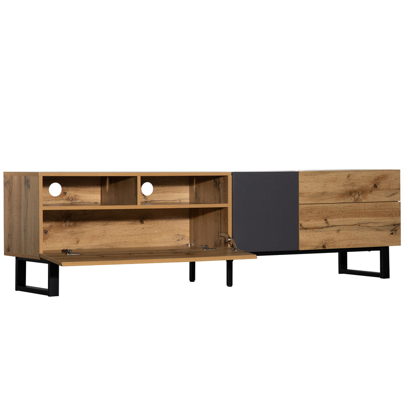 Meuble TV moderne aux couleurs contrastées avec grain de bois et gris 180 cm SCILQUKS