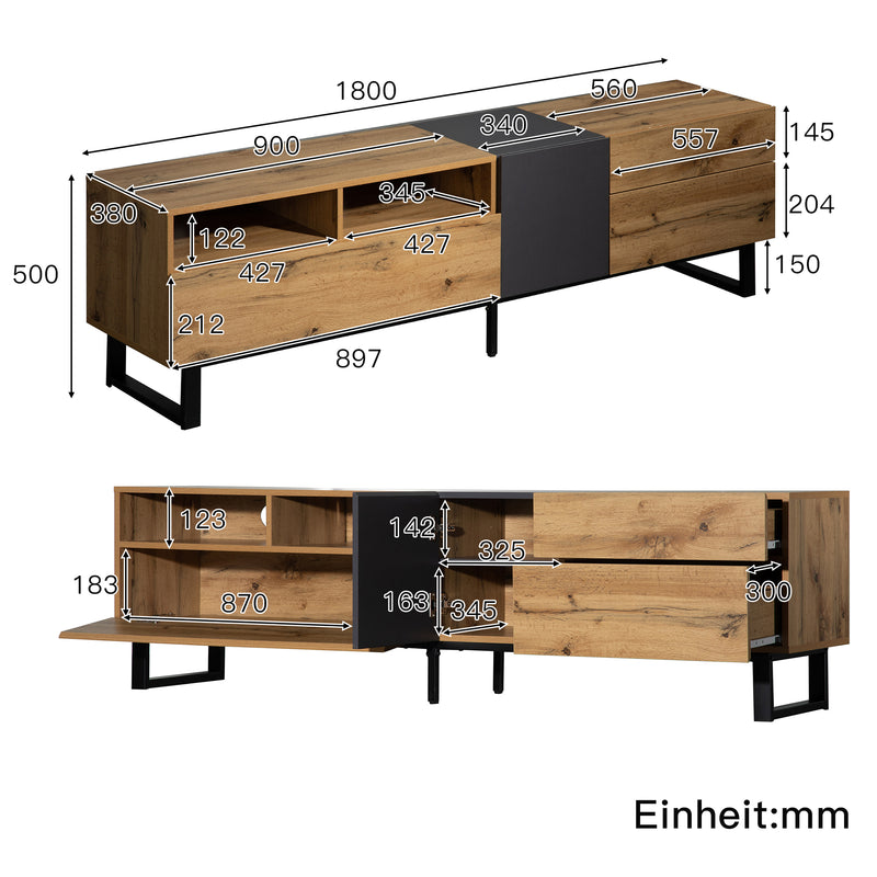 Meuble TV moderne aux couleurs contrastées avec grain de bois et gris 180 cm SCILQUKS