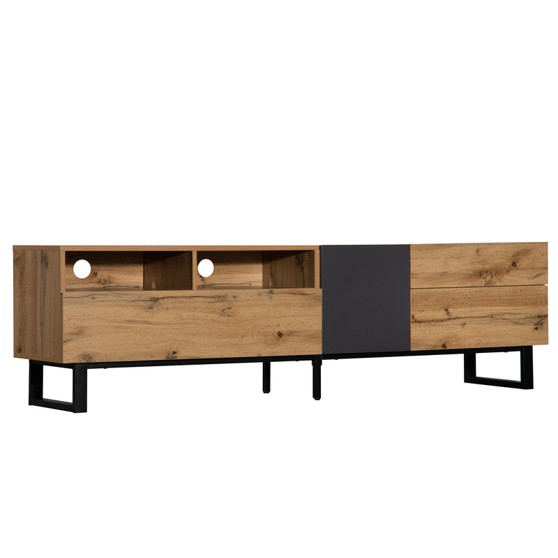 Meuble TV moderne aux couleurs contrastées avec grain de bois et gris 180 cm SCILQUKS