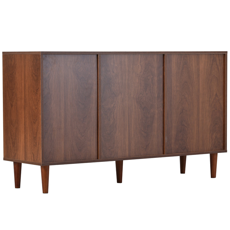 Buffet effet bois marron avec rotin 3 portes 2 tiroirs 130*75,5*40 cm SCRENKU