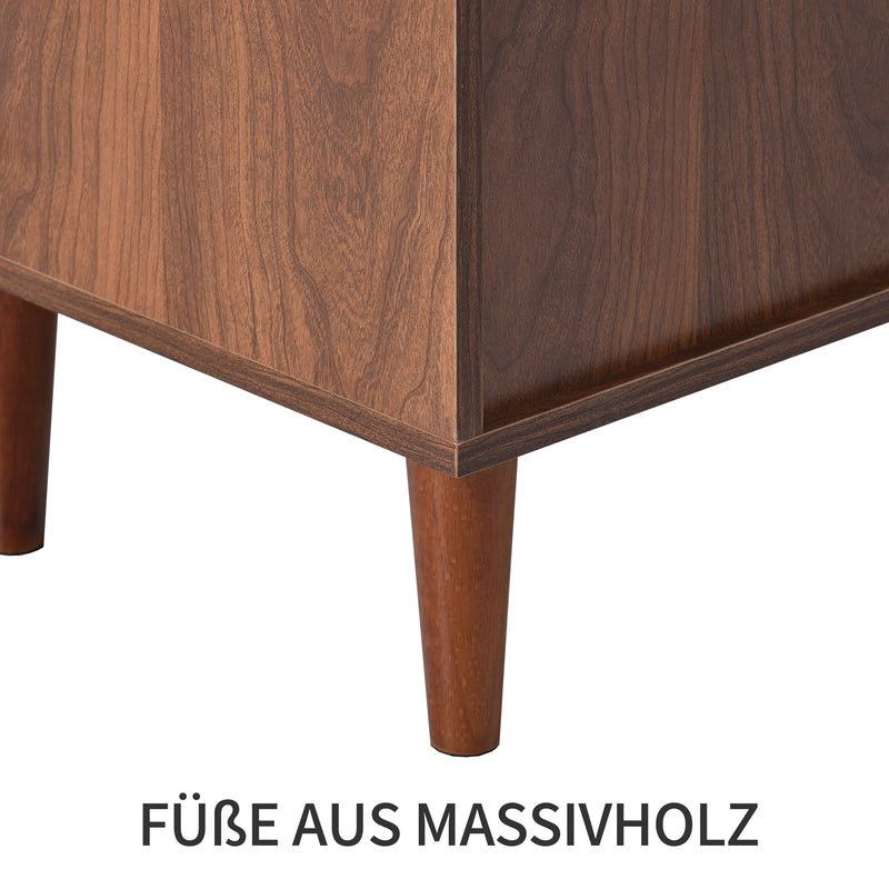 Buffet effet bois marron avec rotin 3 portes 2 tiroirs 130*75,5*40 cm SCRENKU