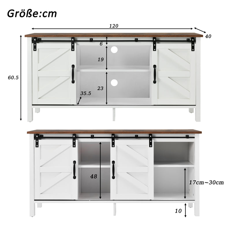 Großer weißer Buffet-TV-Schrank mit LED-Fernbedienung und 2 Schiebetüren 120*40*60cm GHECES