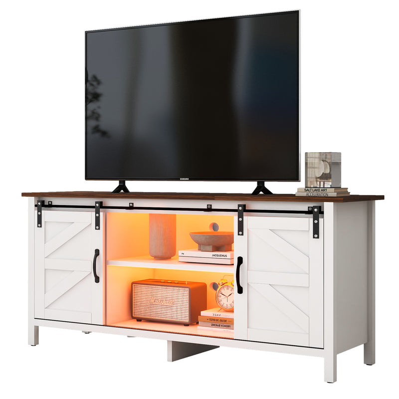 Grand meuble TV buffet étagères réglables pour salon, salle à manger, blanc  avec 2 portes coulissantes 120*40*60.5cm Gheces