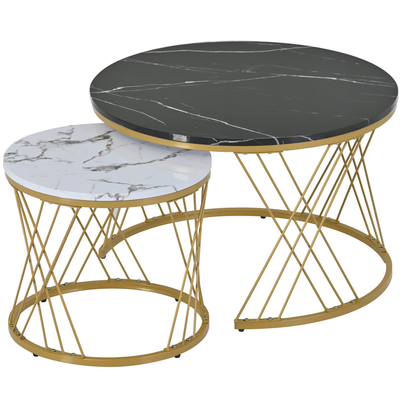 Ensemble table basse gigogne moderne en placage de marbre noir et blanc cadre de couleur TRED