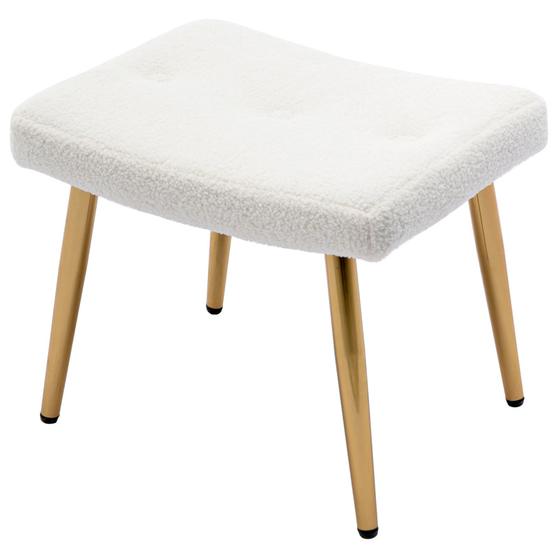 Fauteuil relax tissu Teddy polaire bouclette blanc scandinave repose-pieds assorti pieds dorés SUGEL