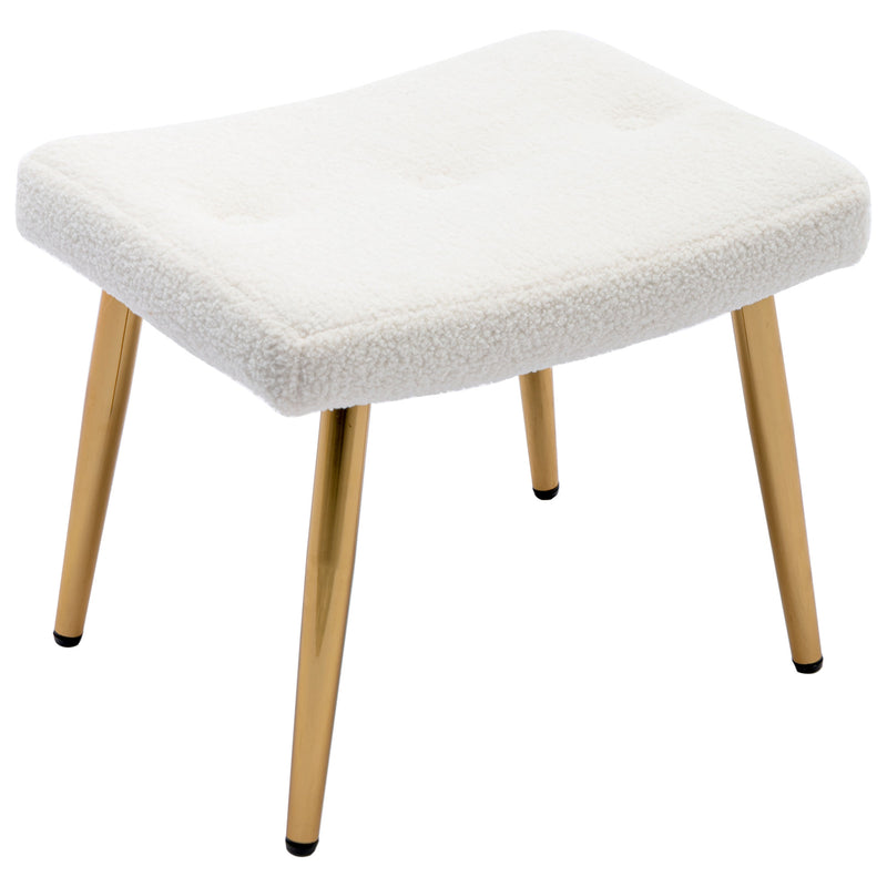 Fauteuil relax tissu Teddy polaire bouclette blanc scandinave repose-pieds assorti pieds dorés SUGEL