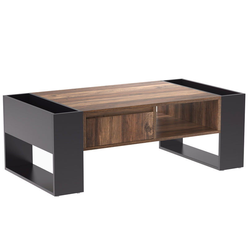 Table basse avec un tiroir un compartiments de rangement en bois structure noir Truxeots