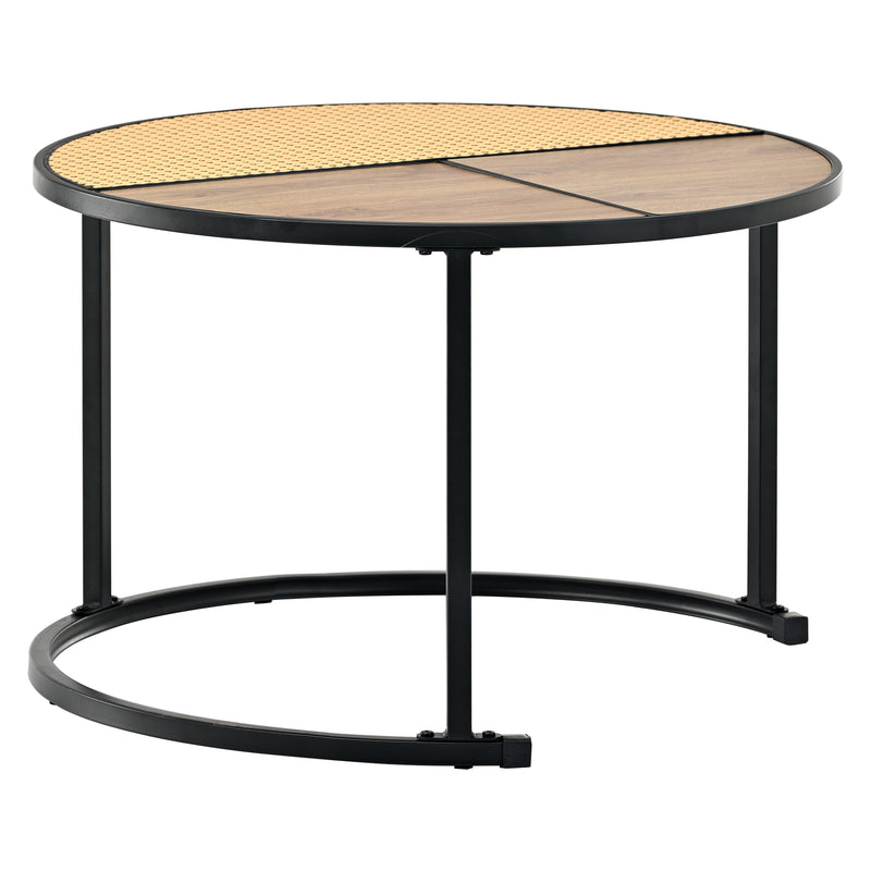 Ensemble table basse gigogne ronde en rotin synthétique, tables d&