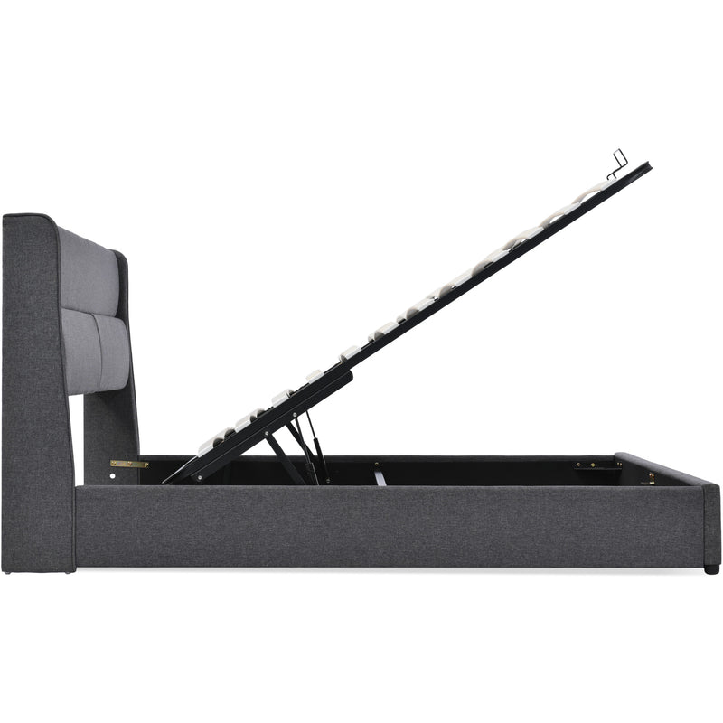 Lit double rembourré avec appuie-tête réglables, lits de rangement, cadre de lit en lin, lit d&