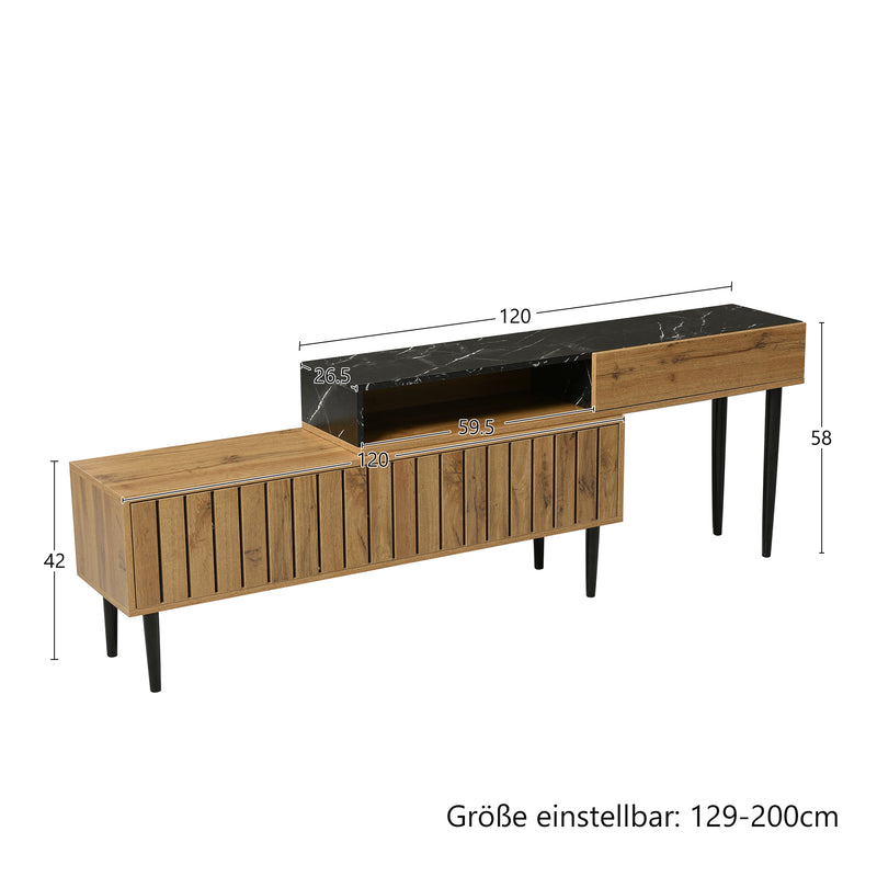 Modernes ausziehbares TV-Möbel mit schwarzem Marmoreffekt und schwarzen Stahlbeinen aus PVC-Holz von PHOGNAIN