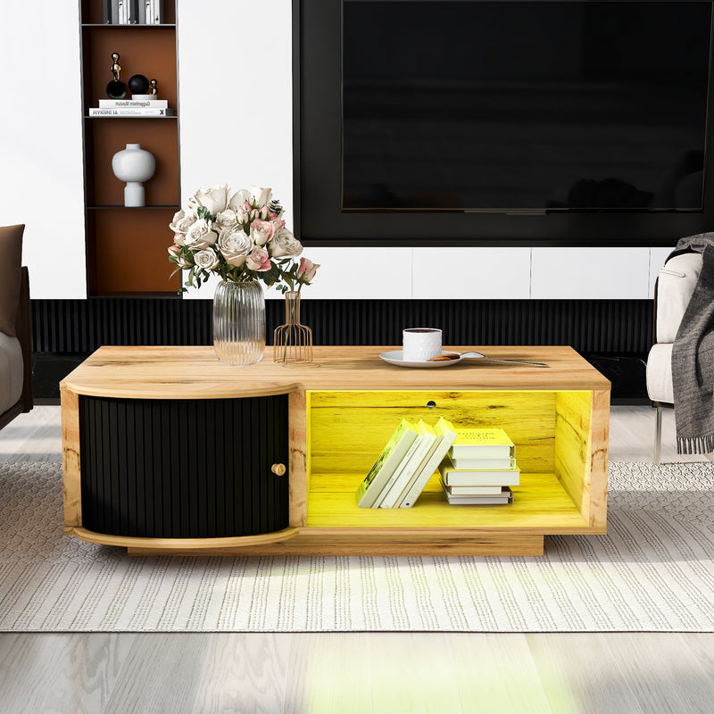 Table basse en bois avec rangement porte coulissante noir avec lumière LEDs 100 * 60 * 35 cm UZEL